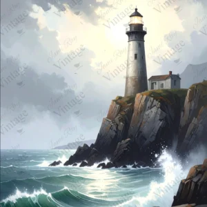 lighthouse on the rocks | jrv rice paper | A4